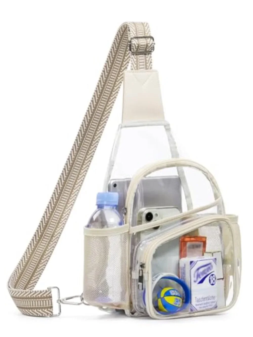 Clear Crossbody Bag for Stadium Events, Sling Backpack with Water Bottle
